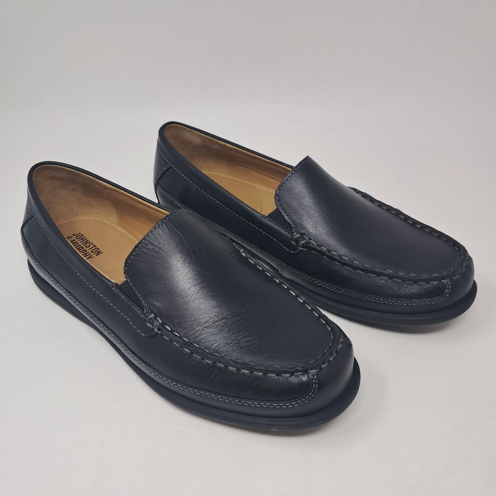 Johnston & Murphy Boys Size 6M Black Leather Penny Driving Loafers Slip On Shoes